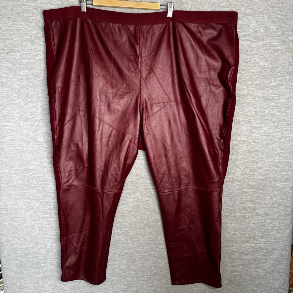 ROAMAN'S Red Faux Leather Pants Size 34/36 4X Pull On Elastic‎ Wine Burgundy